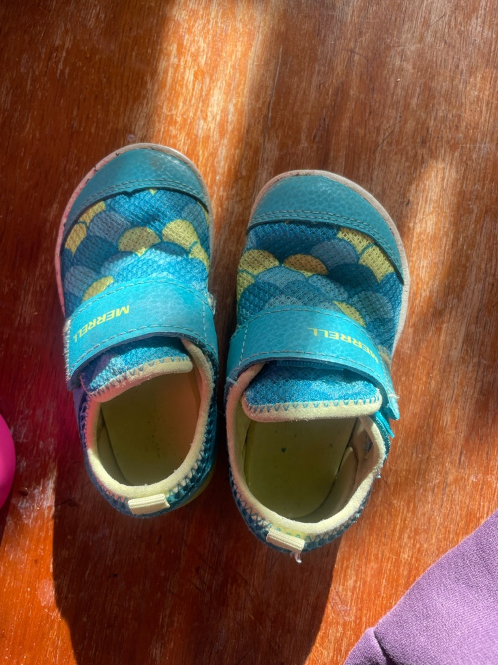 Merrell Kids Teal and Yellow Velcro Water Shoes